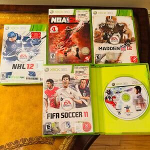 Set of 5 XBOX 360 Video Games Madden NHL FIFA SOCCER NBA Olympic Vancouver